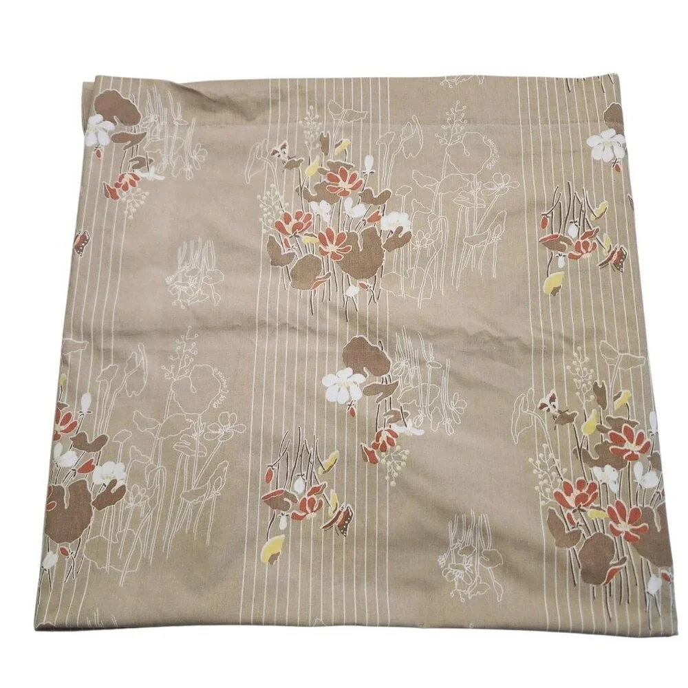 Oleg Cassini Vintage King Size Flat Sheet Brown Retro Flowers Hippie Boho